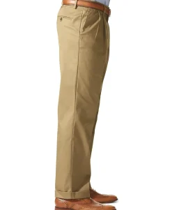 Men's Stretch Classic Fit Iron Free Khaki Pants Pleated