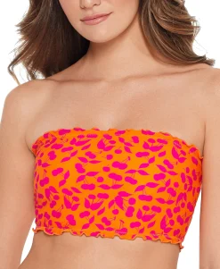 Teen Cherry On Top Printed Smocked Bandeau Bikini Top (Young Women's Fit)
