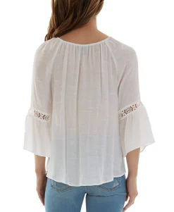 Teen Crochet-Trim Bell-Sleeve Top (Young Women's Fit)