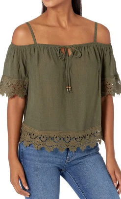 Teen Crochet-Trim Cold-Shoulder Top (Young Women's Fit)