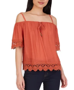 Teen Crochet-Trim Cold-Shoulder Top (Young Women's Fit)