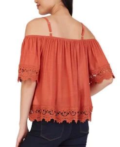 Teen Crochet-Trim Cold-Shoulder Top (Young Women's Fit)