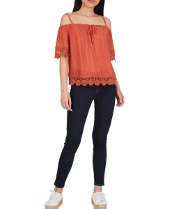 Teen Crochet-Trim Cold-Shoulder Top (Young Women's Fit)