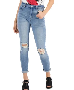 Teen Distressed Rolled-Cuff Mom Jeans (Young Women's Fit)