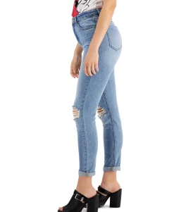 Teen Distressed Rolled-Cuff Mom Jeans (Young Women's Fit)
