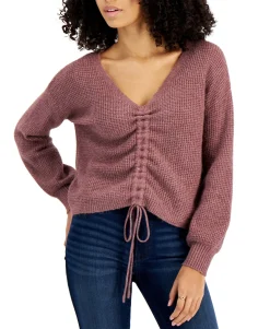 Teen Drawstring V-Neck Sweater (Young Women's Fit)