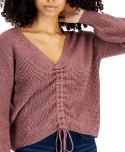 Teen Drawstring V-Neck Sweater (Young Women's Fit)