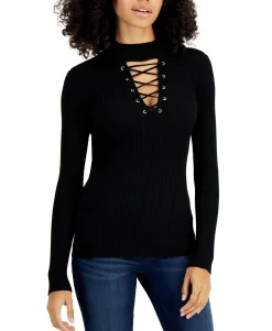 Teen Lace-Up Mock-Neck Sweater (Young Women's Fit)