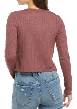 Teen Long Sleeve Pointelle Tie Front Cardigan (Young Women's Fit)