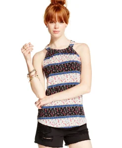 Teen Printed Crochet-Detail Tank Top (Young Women's Fit)