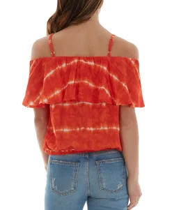 Teen Printed Off-The-Shoulder Ruffle-Trim Top (Young Women's Fit)