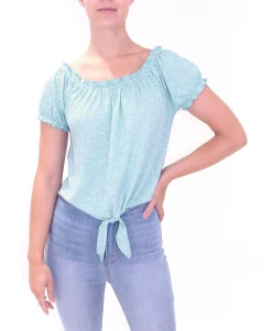 Teen Puff-Sleeve Off Shoulder Tie-Front Top (Young Women's Fit)