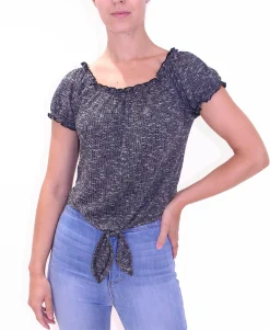 Teen Puff-Sleeve Off Shoulder Tie-Front Top (Young Women's Fit)