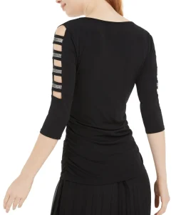 Teen Rhinestone-Embellished Ladder-Trim Top (Young Women's Fit)