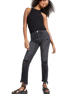 Teen Ripped Frayed-Hem Straight Jeans (Young Women's Fit)