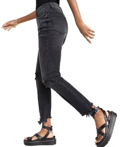 Teen Ripped Frayed-Hem Straight Jeans (Young Women's Fit)