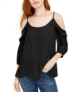Teen Ruffle-Trimmed Cold-Shoulder Top (Young Women's Fit)