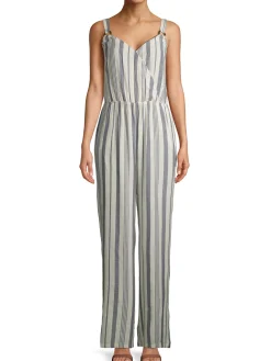 Teen Tortoise Ring Surplice Smocked Back Full-Length Jumpsuit (Young Women's Fit)