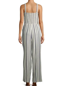 Teen Tortoise Ring Surplice Smocked Back Full-Length Jumpsuit (Young Women's Fit)