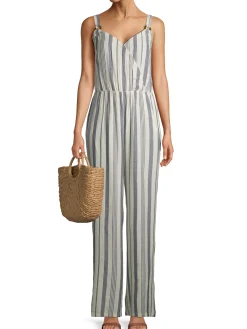 Teen Tortoise Ring Surplice Smocked Back Full-Length Jumpsuit (Young Women's Fit)