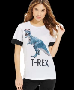 Teen T-Rex Contrast-Sleeve Tee (Young Women's Fit)
