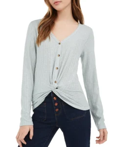 Teen Twist-Front Button-Up Top (Young Women's Fit)