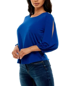 Women's 3/4 Puff Sleeve with Slits and Rhinestones Top