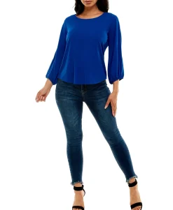 Women's 3/4 Puff Sleeve with Slits and Rhinestones Top