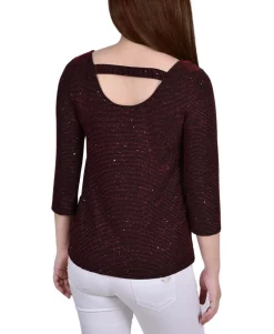 Women's 3/4 Sleeve Iridescent Bar Back Top