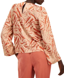 Women's Abstract Print Ruffled-Sleeve Blouse