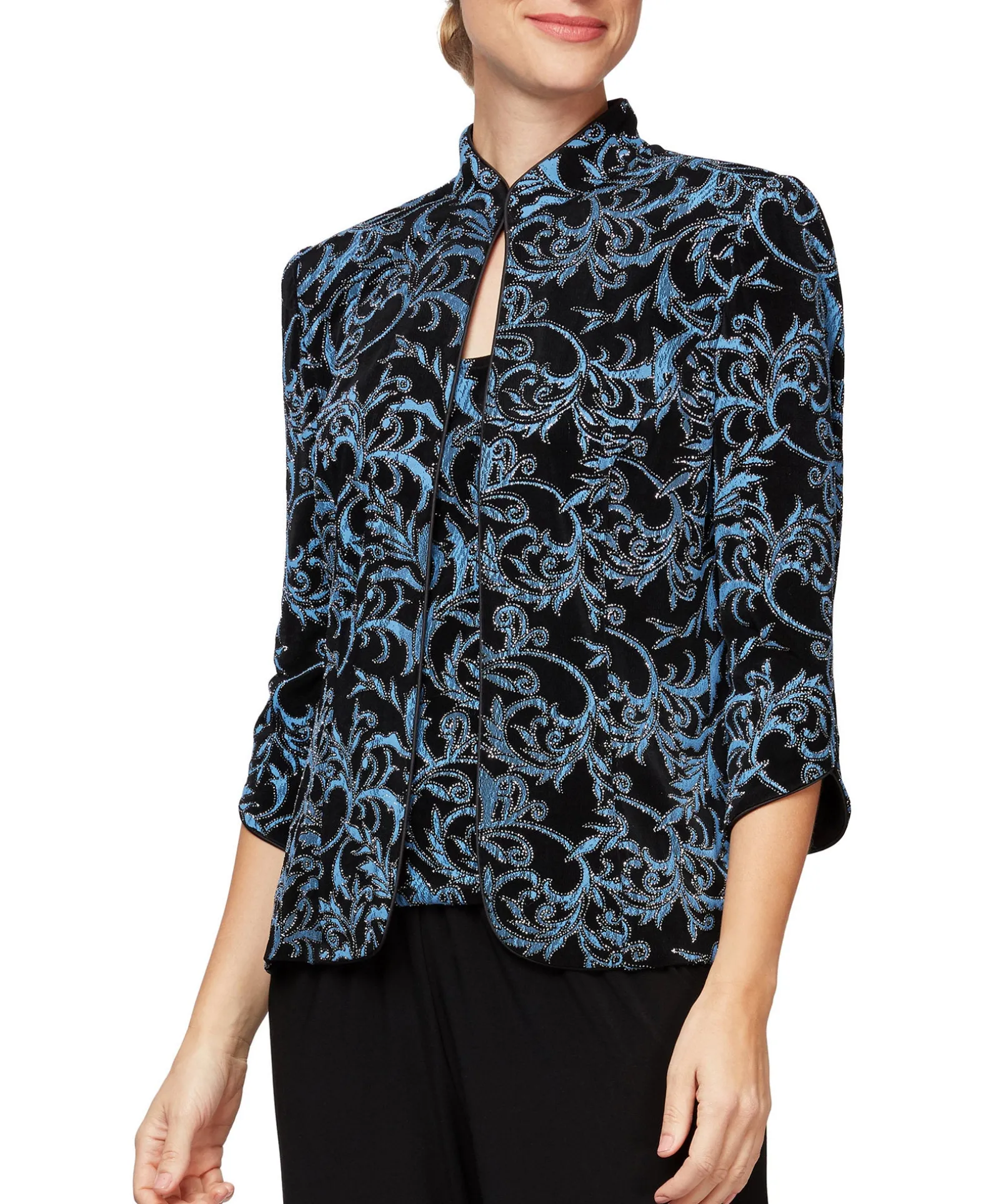 Women's Abstract-Print Mandarin Collar Jacket; Sleeveless Top