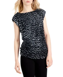 Women's Abstract-Print Ruched-Side Top