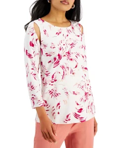 Women's Abstract-Print Slit-Sleeve Top