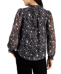 Women's Animal Print Ruffle Sleeve Blouse