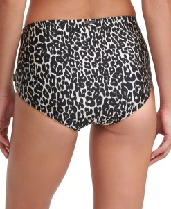 Women's Animal-Print Pleated High-Waist Bikini Bottoms