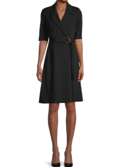 Women's Belted Faux Wrap Dress