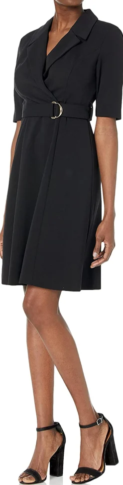 Women's Belted Faux Wrap Dress