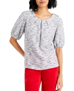 Women's Boucle Pleated-Neck Top