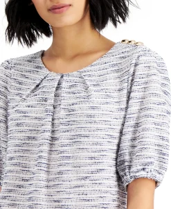 Women's Boucle Pleated-Neck Top