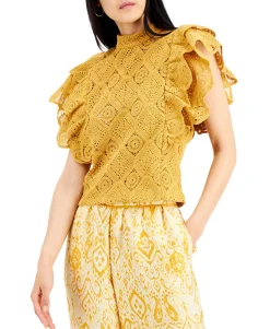 Women's Bubble-Hem Eyelet Top