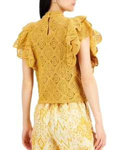 Women's Bubble-Hem Eyelet Top