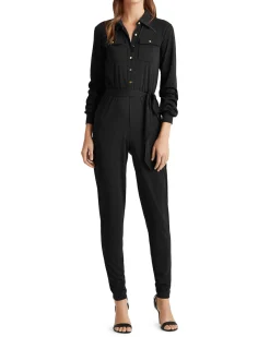Women's Button-up Tie-Waist Jumpsuit