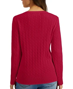 Women's Cable-Knit V-Neck Cotton Sweater