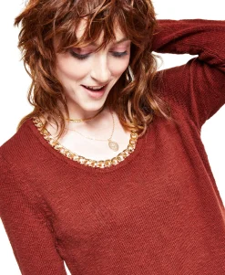Women's Chain-Embellished Tunic Pullover Sweater