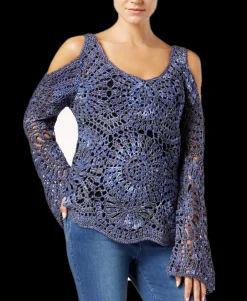 Women's Cold-Shoulder Crocheted Sweater