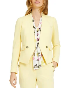Women's Collarless Faux-Double-Breasted Jacket