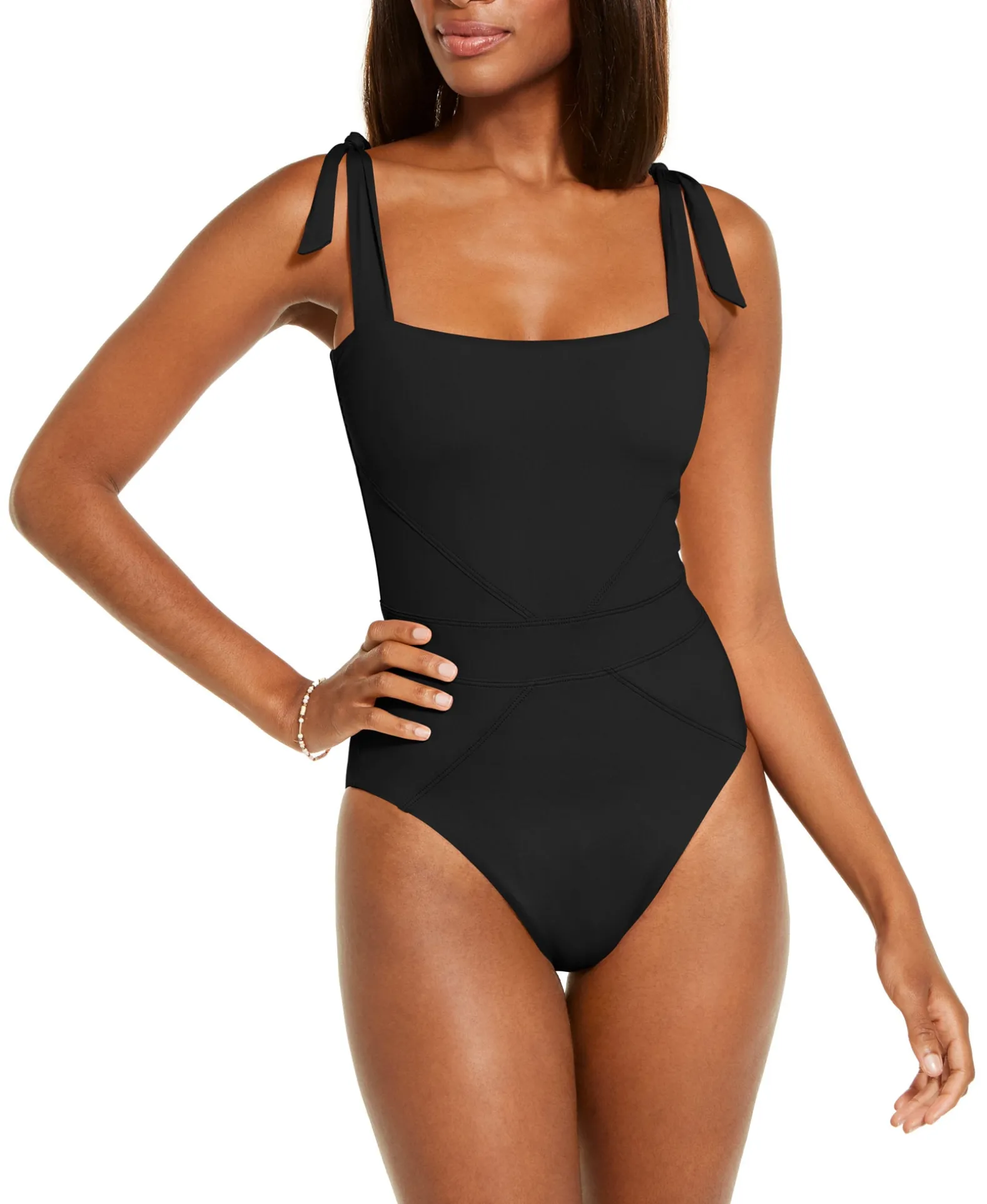 Women's Color Code Solid Tie Shoulder One-Piece Swimsuit