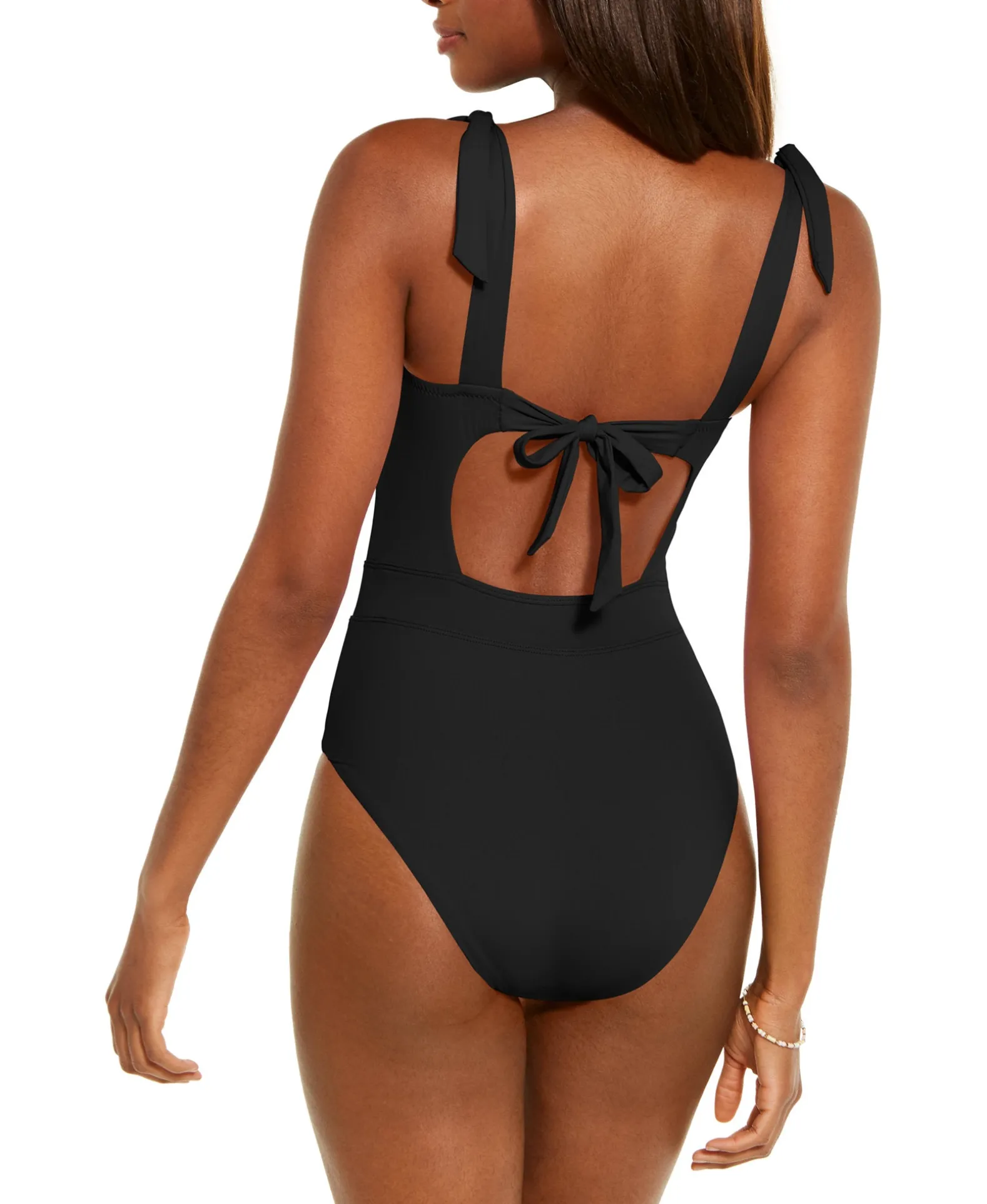 Women's Color Code Solid Tie Shoulder One-Piece Swimsuit