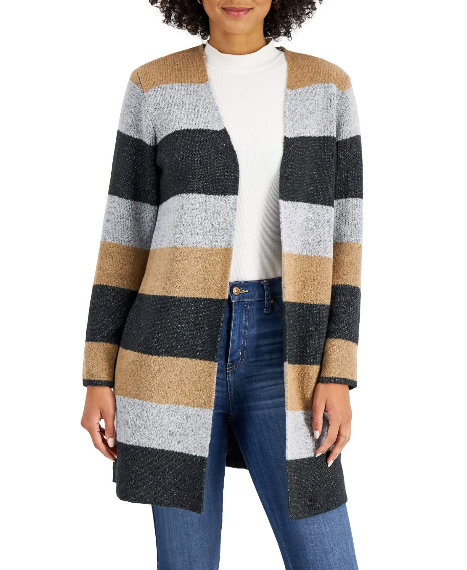 Women's Colorblocked Open-Front Cardigan