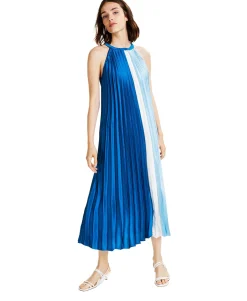 Women's Colorblocked Pleated Midi Dress